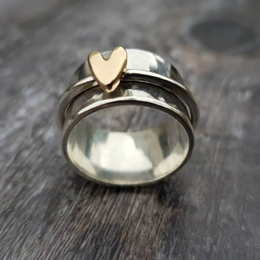 Vintage Goldener Herz-Silberring