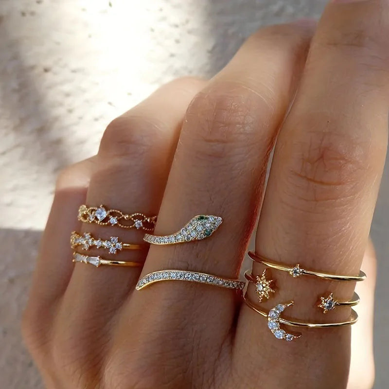 Vintage Goldenes Helles Ring-Set