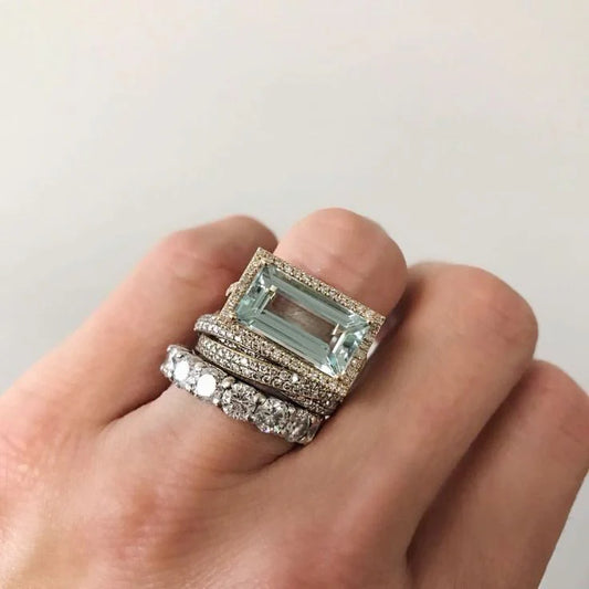 Vintage Silber Türkis Glas Ring-Set