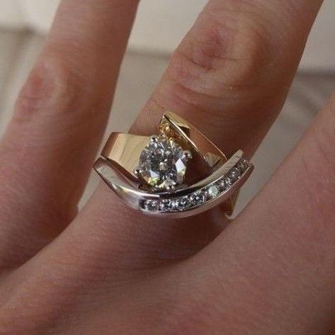 Vintage Unregelmäßiger Gold- & Silber-Zirkonia-Ring