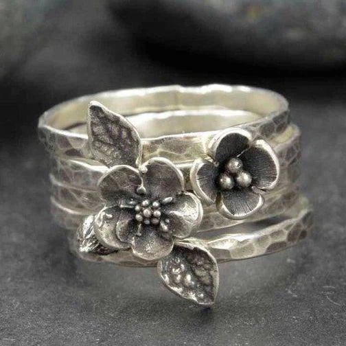 Vintage Blumen Silber Lagen Ring