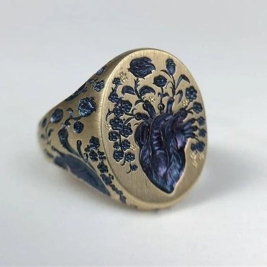 Vintage Blauer Blumen Goldring