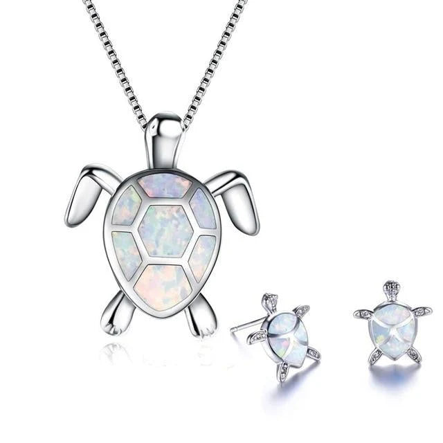 Meeresschildkröten Halsketten- und Ohrring-Set aus Opal und Silber
