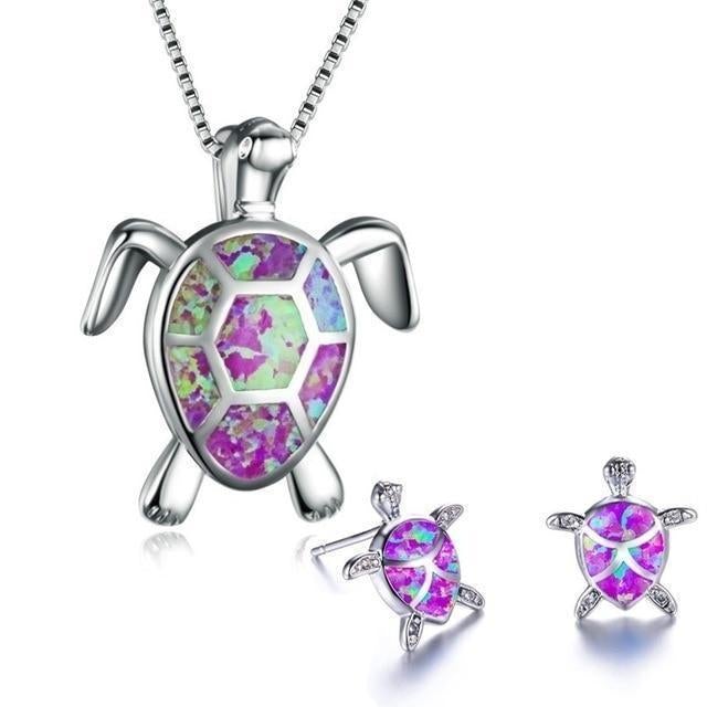 Meeresschildkröten Halsketten- und Ohrring-Set aus Opal und Silber