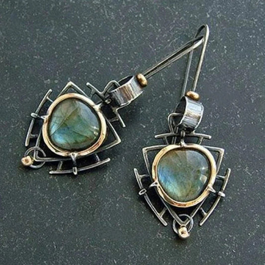 Vintage Silber- & Gold-Labradorit-Ohrringe